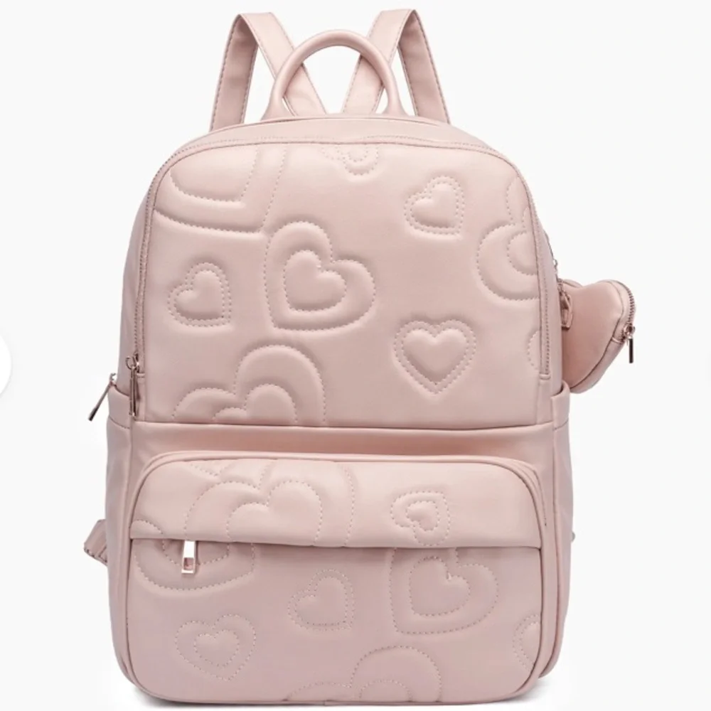 Like Dreams Crush Embossing Pink Quilted Heart-Patterned Backpack